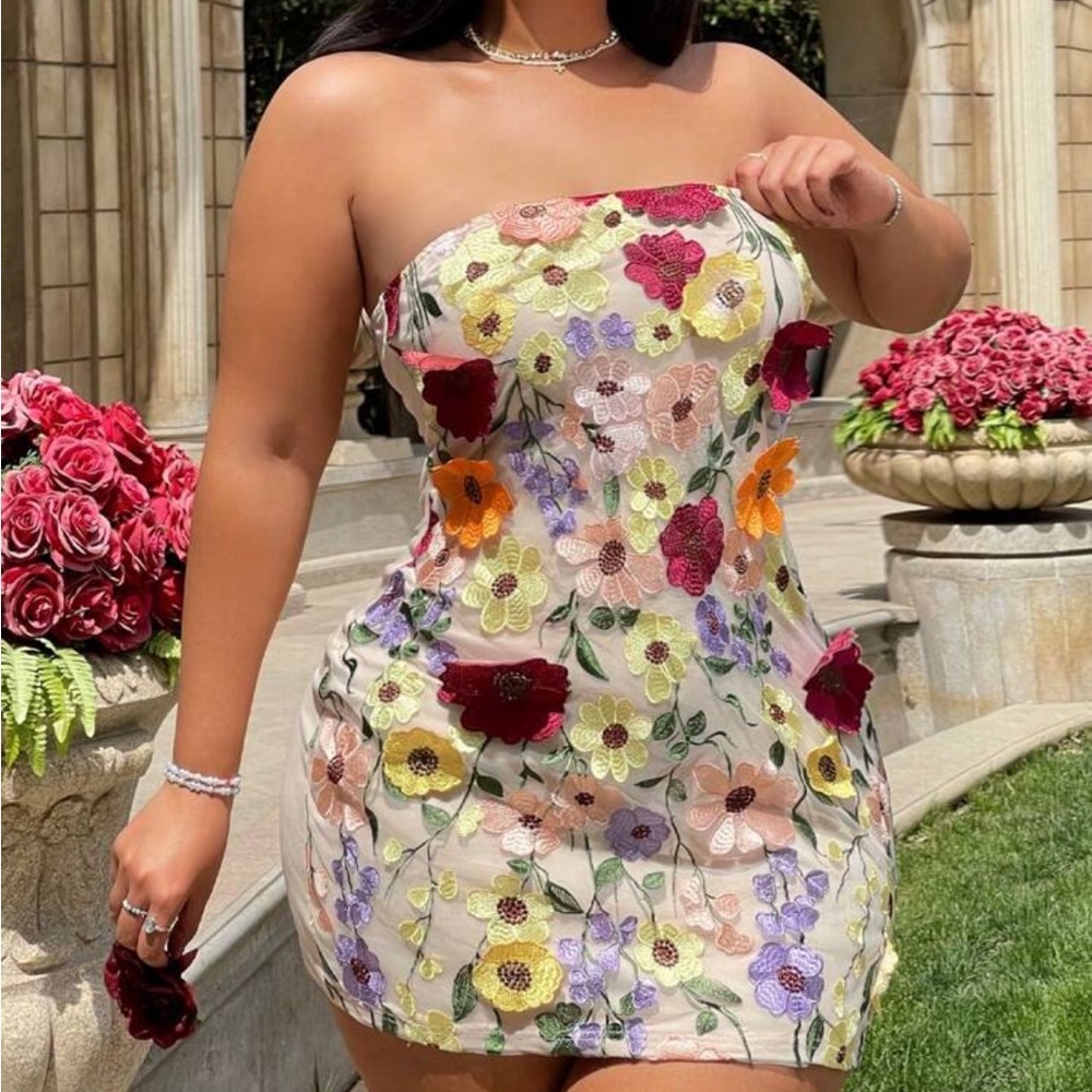 SHEIN CURVE Plus Size Summer Floral Strapless Dress 4X